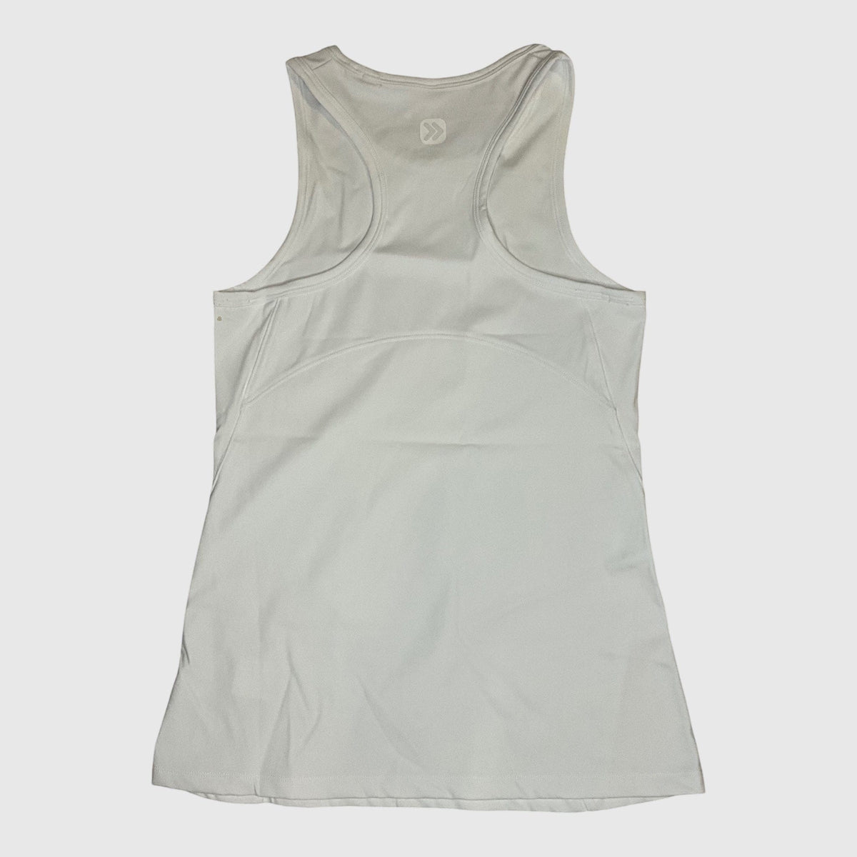 Racerback view of MOVE Sport Apparel Pure Stretch Full Length Tank Top in White.