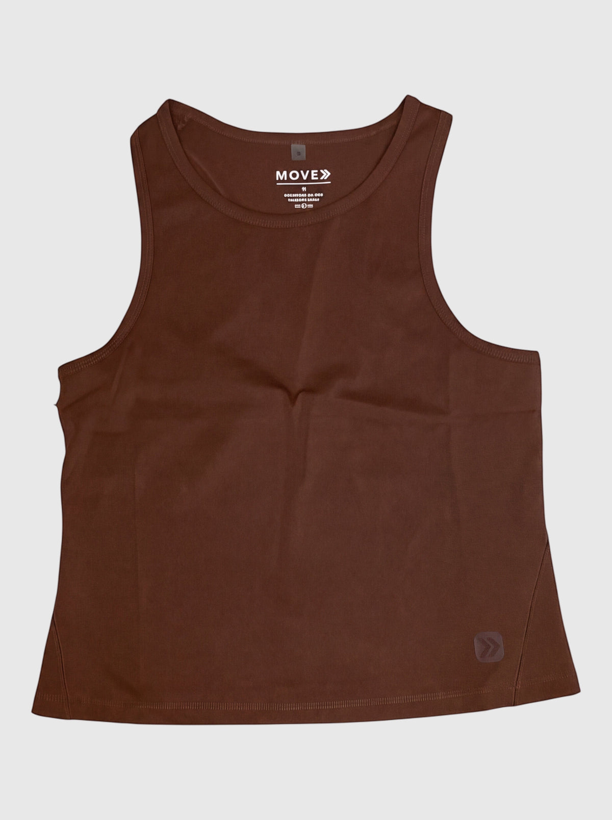 MOVE sport apparel women's brown cropped tank top in a stretchy minimalist design for fitness and workouts.