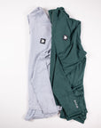 MOVE Sport Apparel Women’s Essential Quarter Zip in Silver Cloud and Pine Grove arranged together.