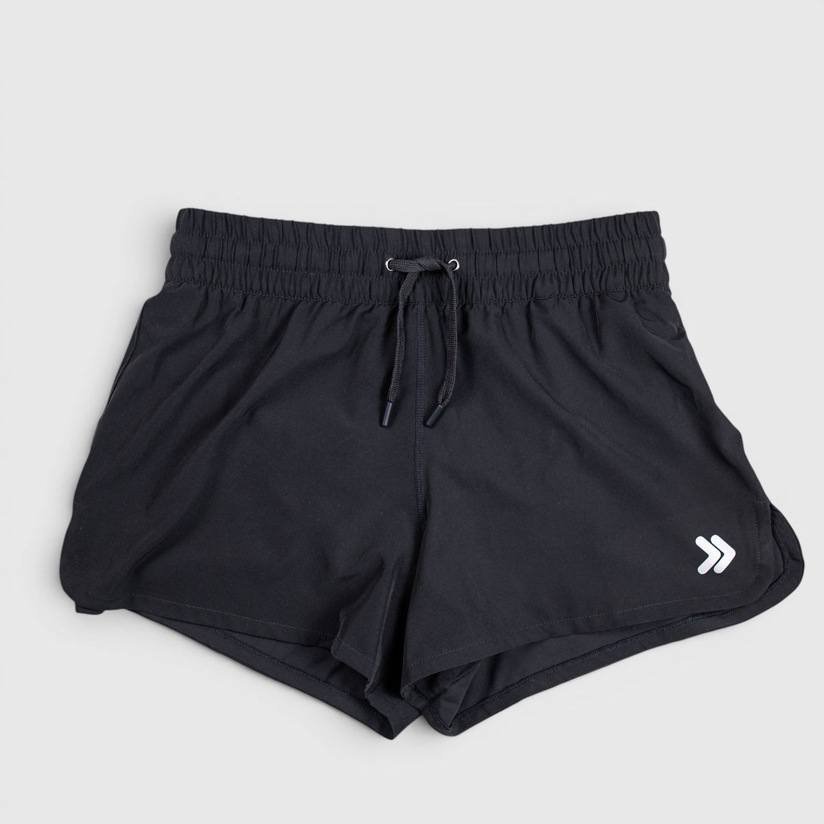 Front view of MOVE Sport Apparel women’s running shorts in Black.