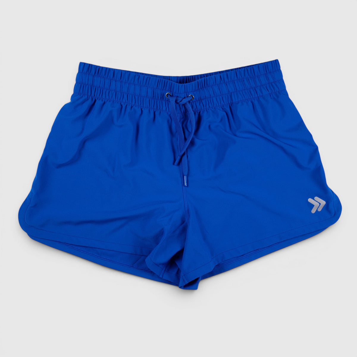 Front view of MOVE Sport Apparel women’s running shorts in Surf the Web royal blue.
