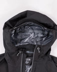 Original MOVE Sport Apparel women’s waterproof jacket showing the adjustable hood and drawcords.