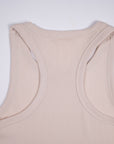 Close view of the racerback straps on the Crystal Gray MOVE Sport Apparel Women’s FlexRib Full Length Tank.