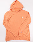 MOVE Sport Apparel women’s Black Label Lightweight Sun Hoodie: Coral Reef sun hoodie shown flat from the front.