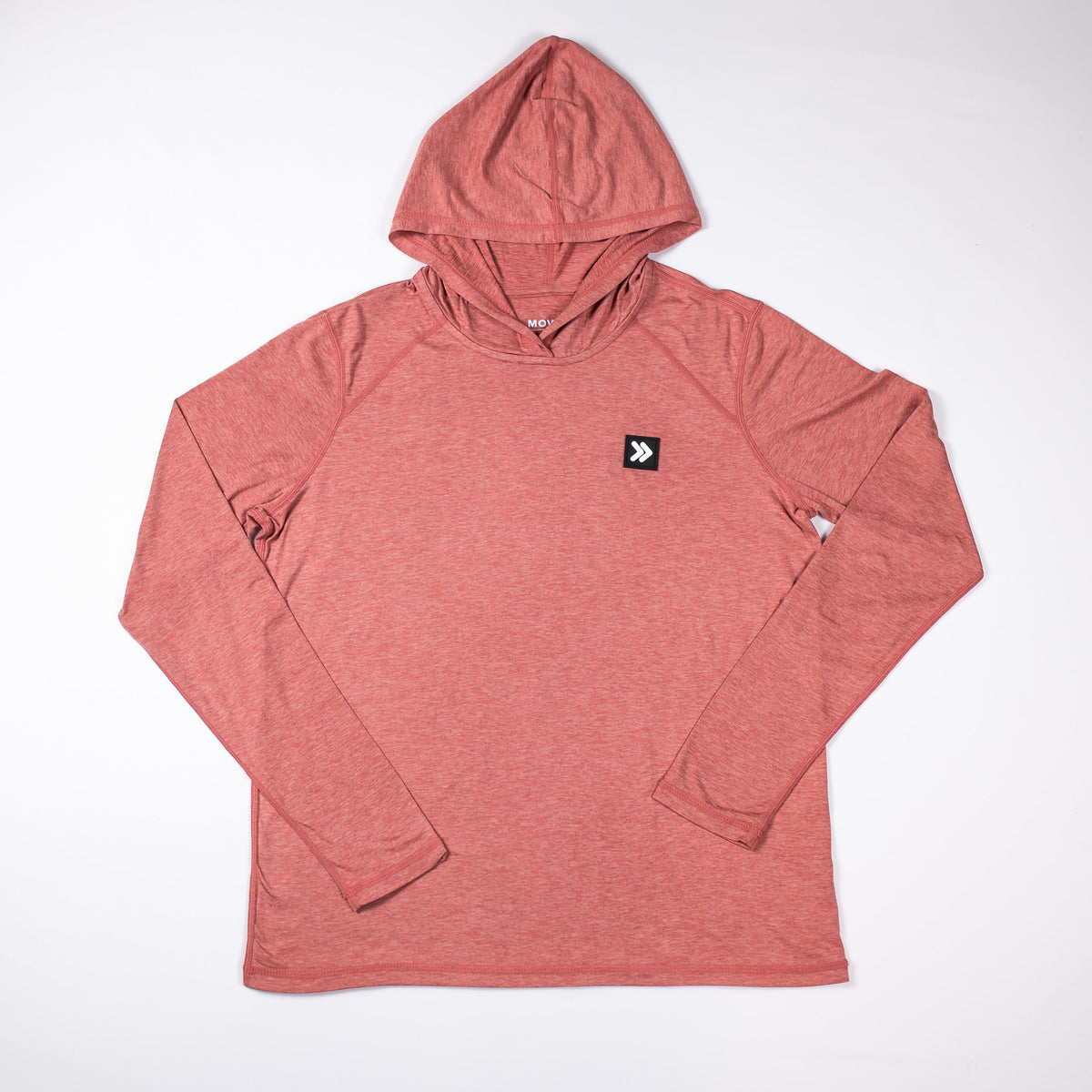 MOVE Sport Apparel women’s Black Label Lightweight Sun Hoodie: Desert Sand sun hoodie shown flat from the front.