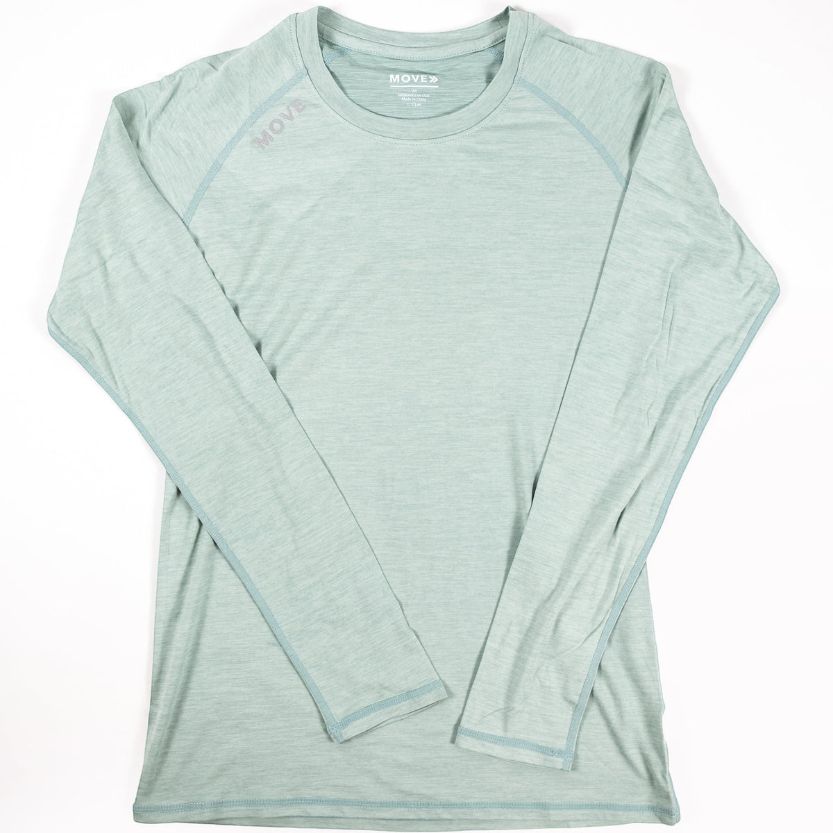 MOVE Sport Apparel Women’s Essential Long Sleeve in Frosty Green laid flat.