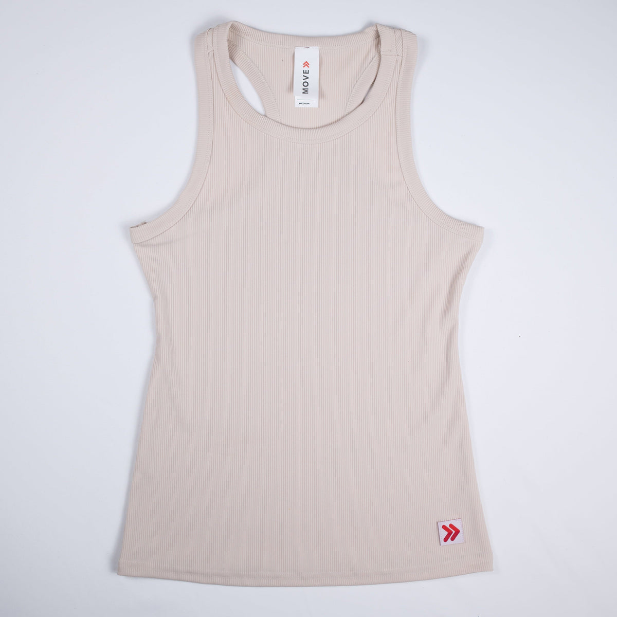 Front flat-lay view of the MOVE Sport Apparel Women’s FlexRib Full Length Tank in Crystal Gray.