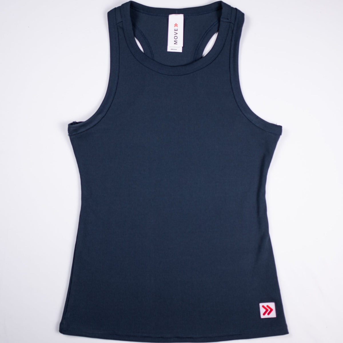 Front flat-lay view of the MOVE Sport Apparel Women’s FlexRib Full Length Tank in India Ink.