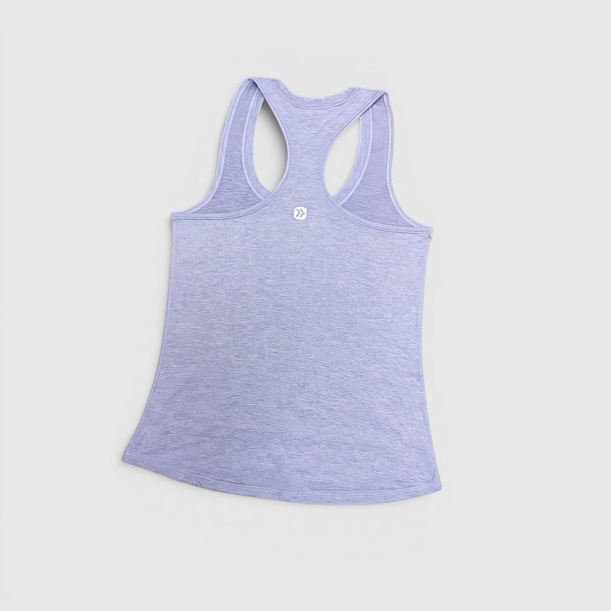 Back view of the MOVE Sport Apparel Women’s Racerback Performance Tank Top in Heather Soft Lilac.